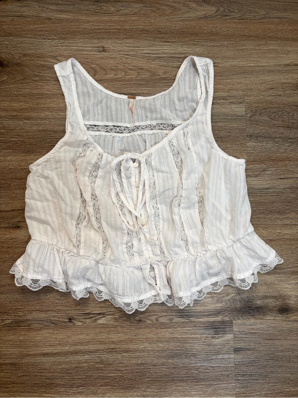 Free People White Lace-Trim Tank with Front Tie